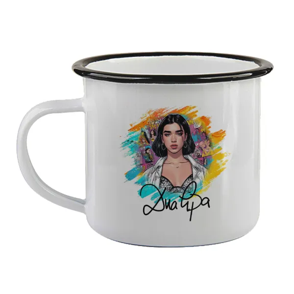 Dua lipa — Enamel mug with black rim, 360ml