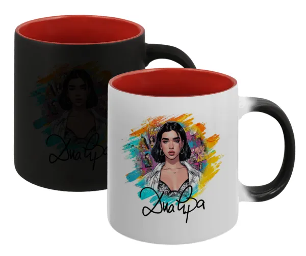 Dua lipa — Κούπα Μαγική εσωτερικό κόκκινο, κεραμική, 330ml που αλλάζει χρώμα με το ζεστό ρόφημα