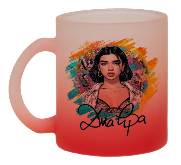 Dua lipa — Κούπα γυάλινη δίχρωμη με βάση το κόκκινο ματ, 330ml