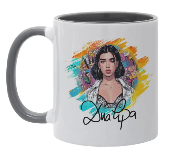 Dua lipa — Κούπα χρωματιστή γκρι, κεραμική, 330ml
