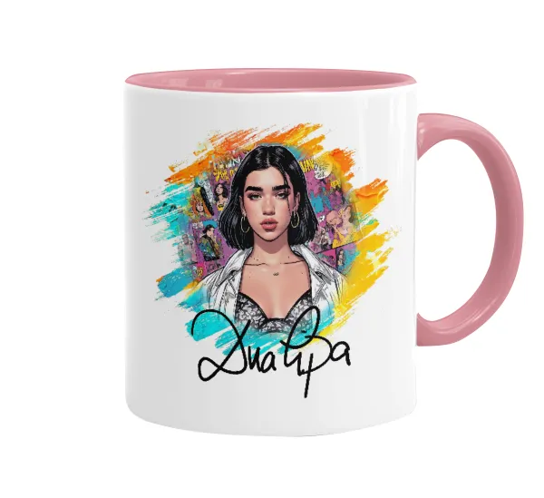 Dua lipa — Κούπα χρωματιστή ροζ, κεραμική, 330ml