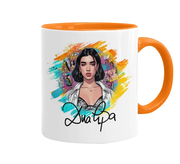 Dua lipa — Κούπα χρωματιστή πορτοκαλί, κεραμική, 330ml