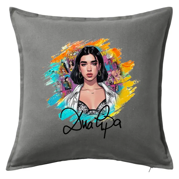 Dua lipa — Μαξιλάρι καναπέ Γκρι 100% βαμβάκι, περιέχεται το γέμισμα (50x50cm)