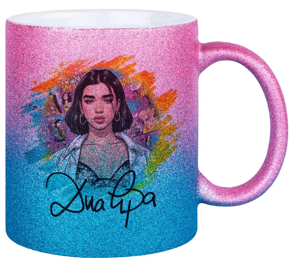 Dua lipa — Gold/blue glitter mug, ceramic, 330ml
