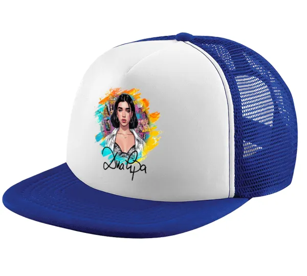 Dua lipa — Adult Soft Trucker Hat with Blue/White Mesh (POLYESTER, ADULT, UNISEX, ONE SIZE)