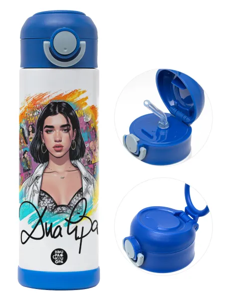 Dua lipa — Παιδικό παγούρι θερμό, ανοξείδωτο, με καλαμάκι ασφαλείας, ΜΠΛΕ (500ml)