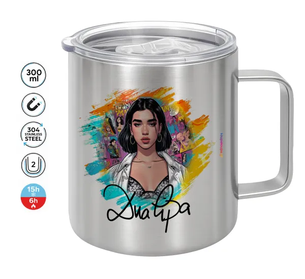 Dua lipa — Κούπα Ανοξείδωτη διπλού τοιχώματος 300ml με καπάκι διατήρησης θερμοκρασίας