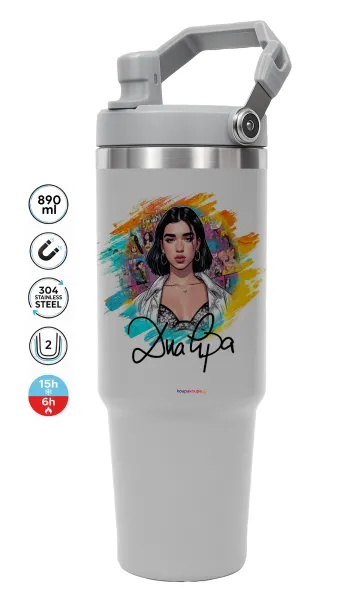 Dua lipa — ΓΚΡΙ Travel Tumbler Θερμός με χερούλι και καλαμάκι 890ml