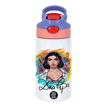 Dua lipa, Children's hot water bottle, stainless steel, with safety straw, pink/purple (350ml)