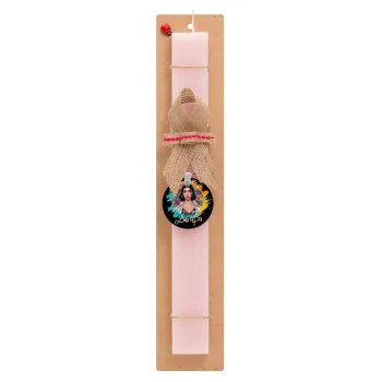 Dua lipa, Easter Set, wooden keychain & scented flat Easter candle (30cm) (PINK)