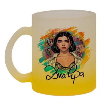 Dua lipa, Κούπα γυάλινη δίχρωμη με βάση το κίτρινο ματ, 330ml