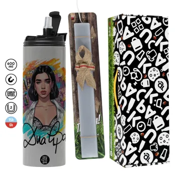 Dua lipa, Easter candle with Grey Tumbler Thermo 600ml & aromatic flat candle (30cm) (GREY)