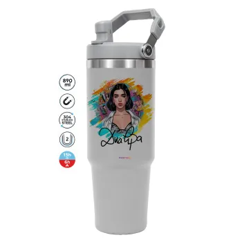 Dua lipa, GREY color, 890ml (30oz) stainless Steel Tumbler with Handle