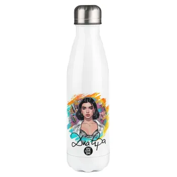 Dua lipa, Μεταλλικό παγούρι θερμός Λευκό (Stainless steel), διπλού τοιχώματος, 500ml