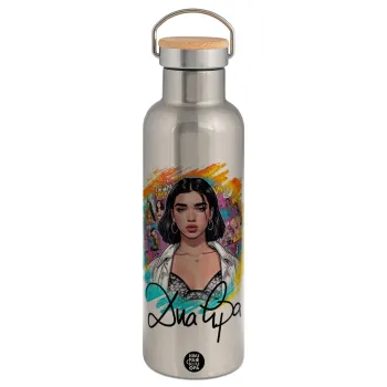 Dua lipa, Stainless steel Silver with wooden lid (bamboo), double wall, 750ml