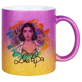 Dua lipa, Κούπα Χρυσή/Ροζ Glitter, κεραμική, 330ml