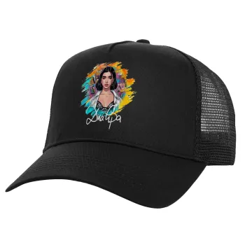 Dua lipa, Structured Trucker Adult Hat, with Mesh, Black (100% COTTON, ADULT, UNISEX, ONE SIZE)