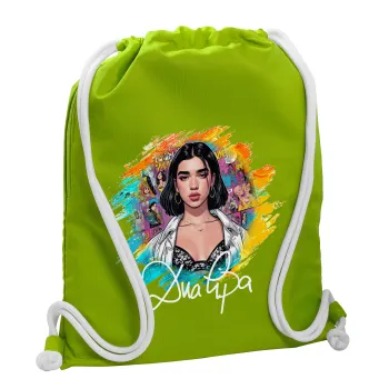 Dua lipa, Τσάντα πλάτης πουγκί GYMBAG LIME GREEN, με τσέπη (40x48cm) & χονδρά κορδόνια