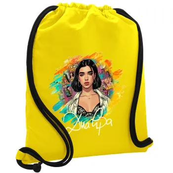 Dua lipa, Τσάντα πλάτης πουγκί GYMBAG Κίτρινη, με τσέπη (40x48cm) & χονδρά κορδόνια
