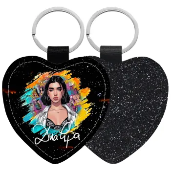 Dua lipa, Μπρελόκ PU δερμάτινο glitter καρδιά ΜΑΥΡΟ