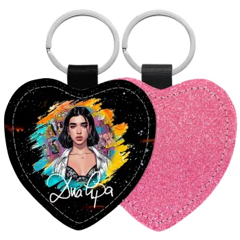 Dua lipa, Μπρελόκ PU δερμάτινο glitter καρδιά ΡΟΖ
