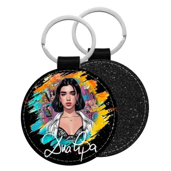 Dua lipa, Μπρελόκ Δερματίνη, στρογγυλό ΜΑΥΡΟ (5cm)