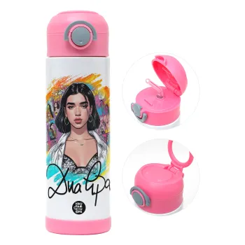 Dua lipa, Children's hot water bottle, stainless steel, with safety straw, PINK (500ml)