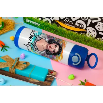 Dua lipa, Easter candle, Childrens hot water bottle, stainless steel, with safety straw, BLUE (500ml)
