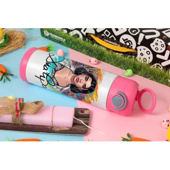 Dua lipa, Easter candle, Childrens hot water bottle, stainless steel, with safety straw, PINK (500ml)