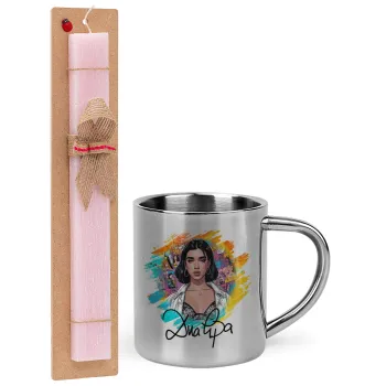 Dua lipa, Easter Set, metallic thermal cup (300ml) & aromatic flat Easter candle (30cm) (PINK)