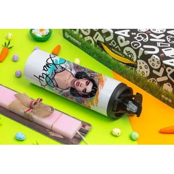 Dua lipa, Easter candle,Travel Tumbler 2 Lids, with metal straw & cleaning brush & aromatic flat candle (30cm) (PINK)