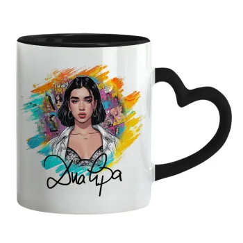 Dua lipa, Mug heart black handle, ceramic, 330ml