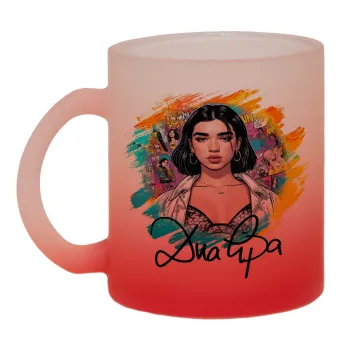 Dua lipa, Κούπα γυάλινη δίχρωμη με βάση το κόκκινο ματ, 330ml