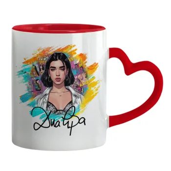 Dua lipa, Κούπα καρδιά χερούλι κόκκινη, κεραμική, 330ml