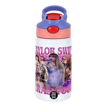 Taylor Swift, Children's hot water bottle, stainless steel, with safety straw, pink/purple (350ml)