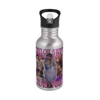 Taylor Swift, Water bottle Silver with straw, stainless steel 500ml