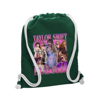 Taylor Swift, Backpack pouch GYMBAG BOTTLE GREEN, with pocket (40x48cm) & thick white cords