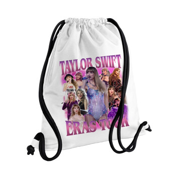 Taylor Swift, Τσάντα πλάτης πουγκί GYMBAG λευκή, με τσέπη (40x48cm) & χονδρά κορδόνια