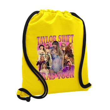 Taylor Swift, Backpack pouch GYMBAG Yellow, with pocket (40x48cm) & thick cords