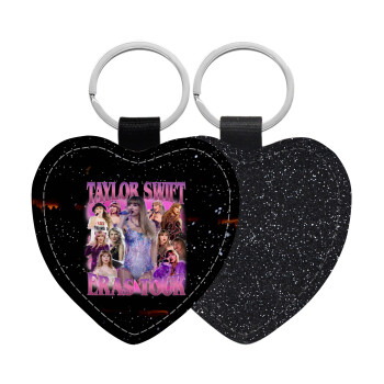 Taylor Swift, Μπρελόκ PU δερμάτινο glitter καρδιά ΜΑΥΡΟ