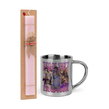 Taylor Swift, Easter Set, metallic thermal cup (300ml) & aromatic flat Easter candle (30cm) (PINK)