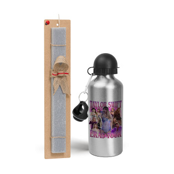 Taylor Swift, Easter Set, metallic silver aluminum water bottle (500ml) & aromatic flat Easter candle (30cm) (GRAY)