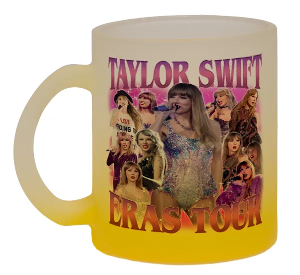 Taylor Swift — Κούπα γυάλινη δίχρωμη με βάση το κίτρινο ματ, 330ml