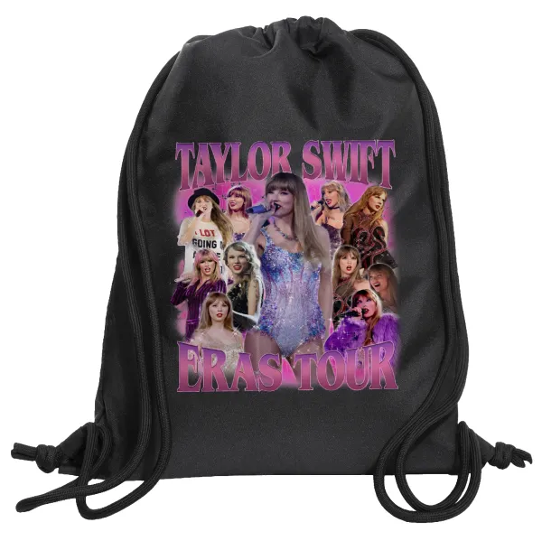 Taylor Swift — Τσάντα πλάτης πουγκί GYMBAG Μαύρη, με τσέπη (40x48cm) & χονδρά κορδόνια