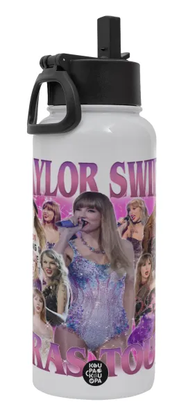 Taylor Swift — Metal mug thermo White with Straw and Spout Lid (Stainless steel), double wall, 950ml