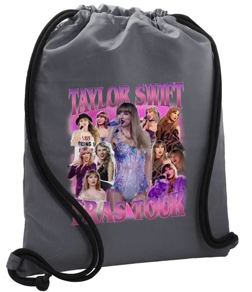 Taylor Swift — Τσάντα πλάτης πουγκί GYMBAG ΓΚΡΙ, με τσέπη (40x48cm) & χονδρά κορδόνια