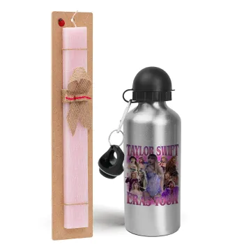 Taylor Swift, Easter Set, metallic Silver aluminum water bottle (500ml) & scented flat Easter candle (30cm) (PINK)