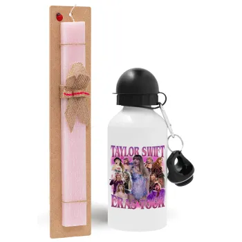 Taylor Swift, Πασχαλινή Λαμπάδα με παγούρι μεταλλικό αλουμινίου (500ml) & κερί αρωματικό πλακέ (30cm) (ΡΟΖ)