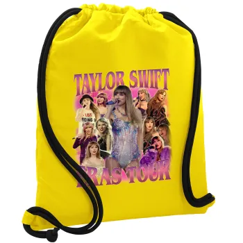 Taylor Swift, Backpack pouch GYMBAG Yellow, with pocket (40x48cm) & thick cords