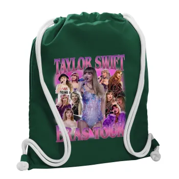 Taylor Swift, Τσάντα πλάτης πουγκί GYMBAG BOTTLE GREEN, με τσέπη (40x48cm) & χονδρά λευκά κορδόνια